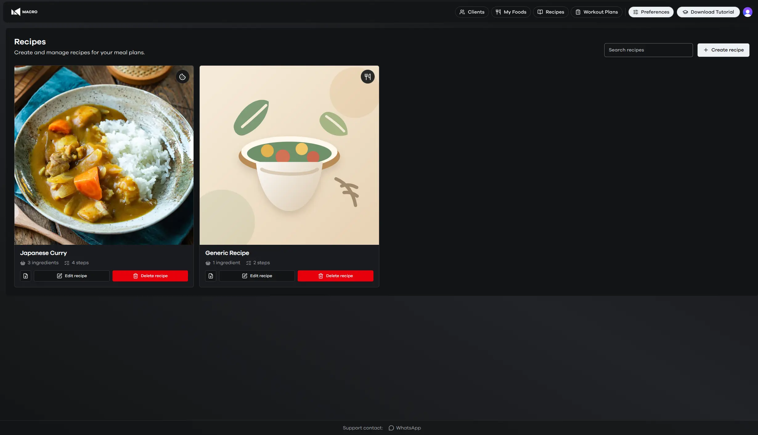 Macro recipe library